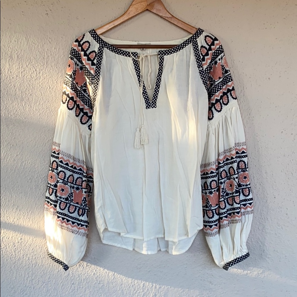 Flowy Embroidered Bohemian Peasant Top